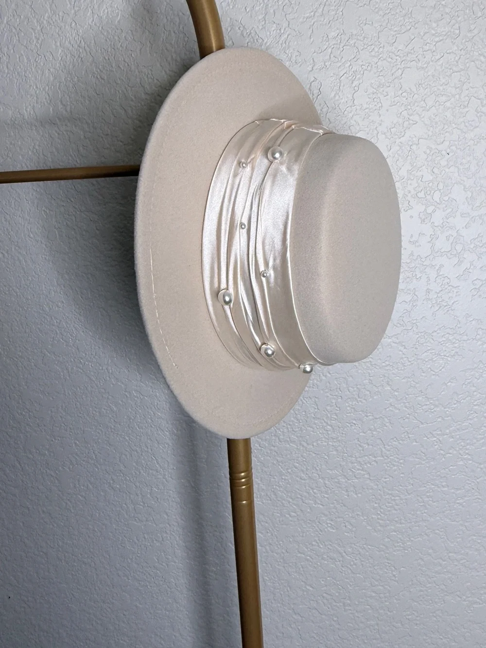 Beige Decorative Wall Hat - Neutral Satin Accent
